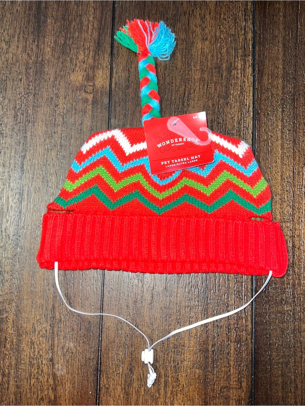 Wondershop Red Chevron Tassel Knit Pet Hat with Green & Blue Accents